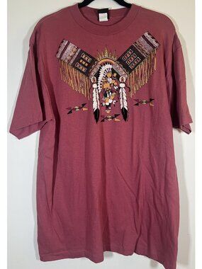 Vintage 90s 1994 Diamond Dust mauve tribal aztec glitter single stitch tshirt XL